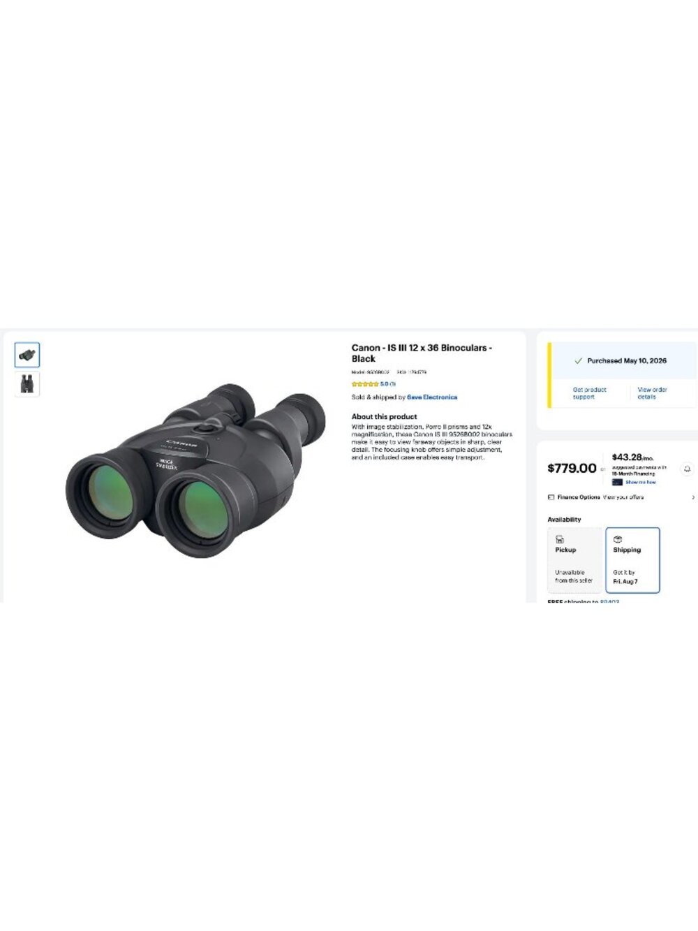 Canon Binoculars 12x36 IS III (black)
